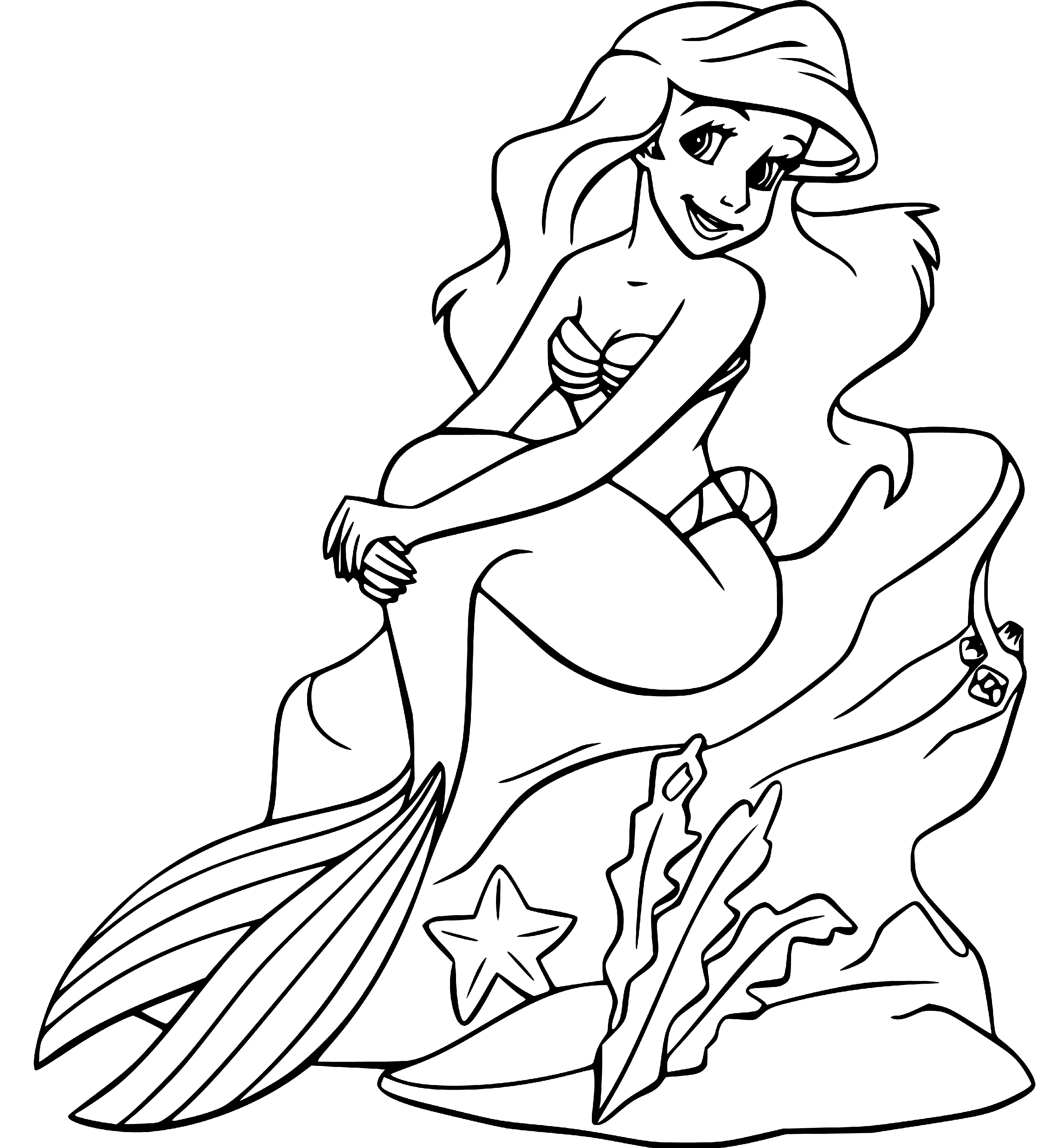 Princess Ariel with Seastars The Little Mermaid Coloring Page - SheetalColor.com