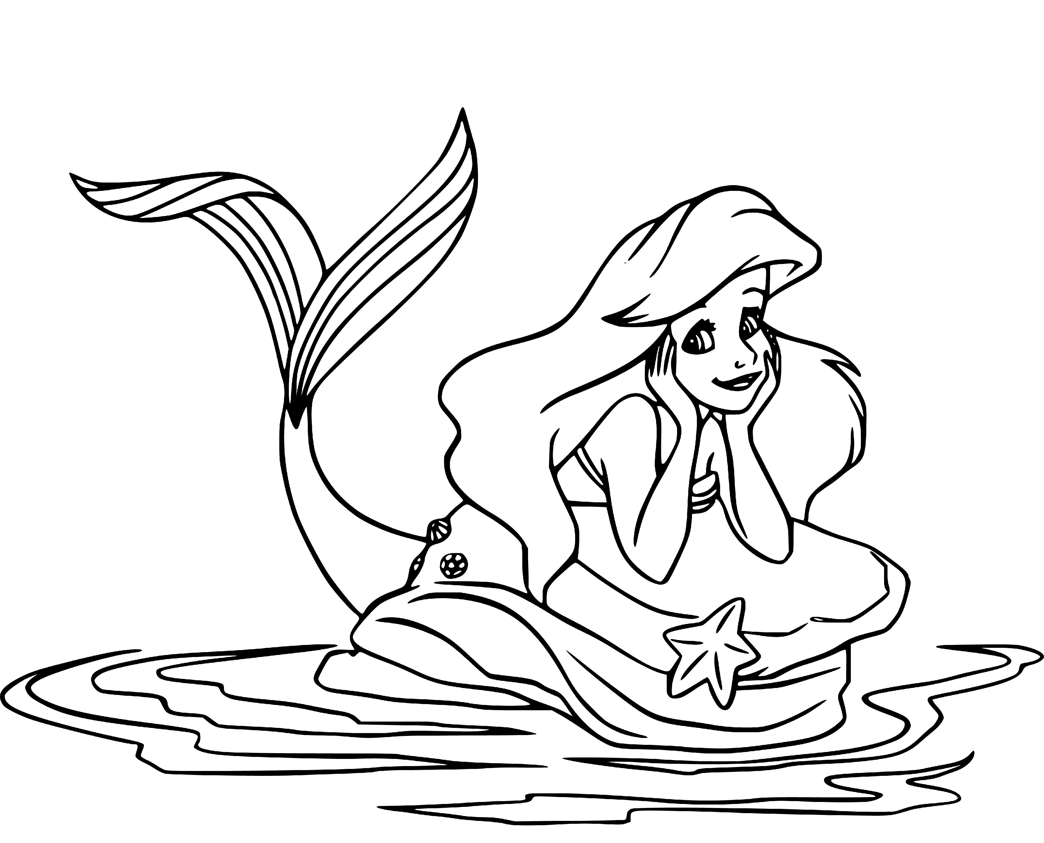 Princess Ariel Thinking Coloring Sheet for Children - SheetalColor.com