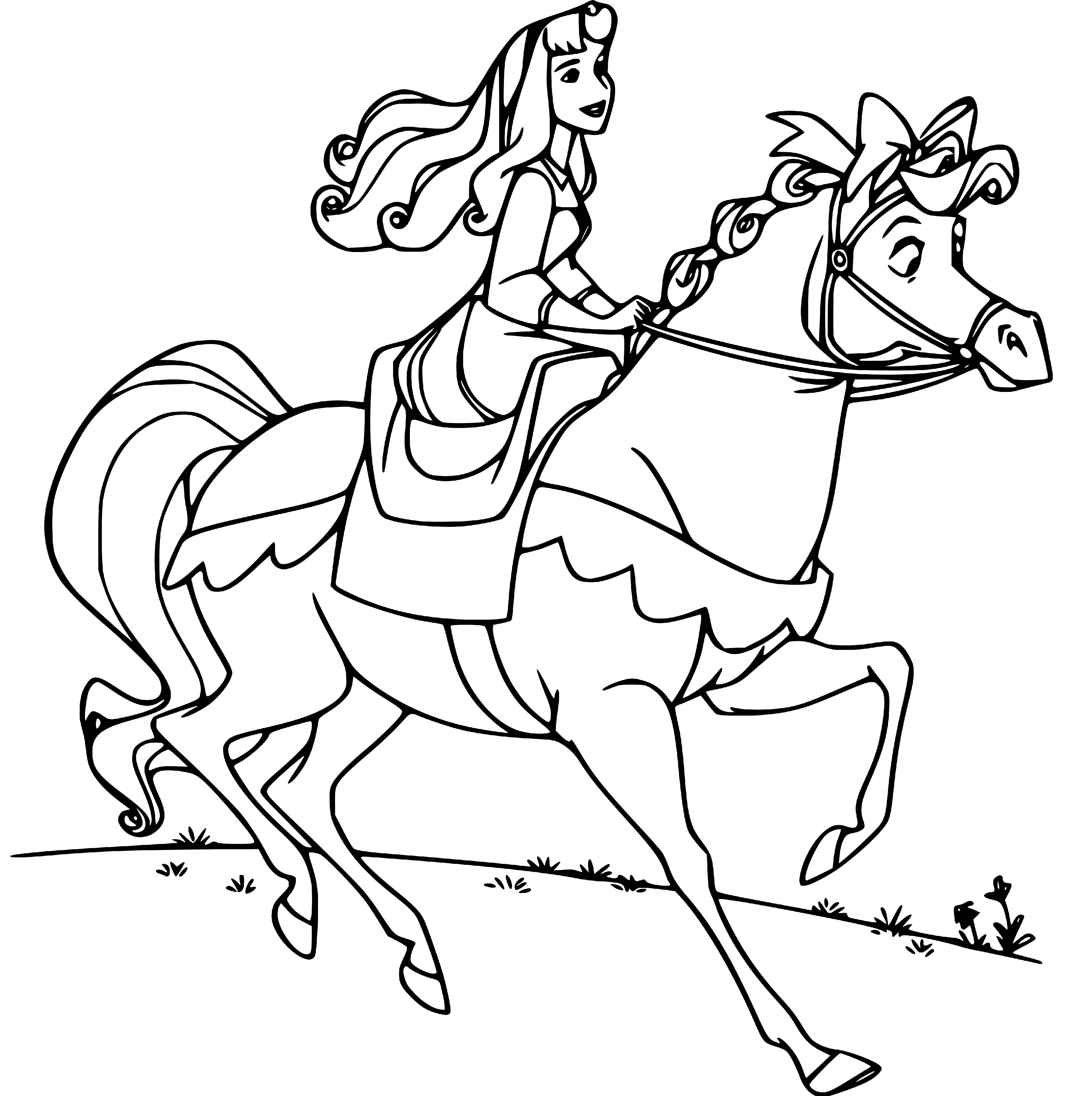 Princess Aurora riding a Horse Coloring Page for Children - SheetalColor.com