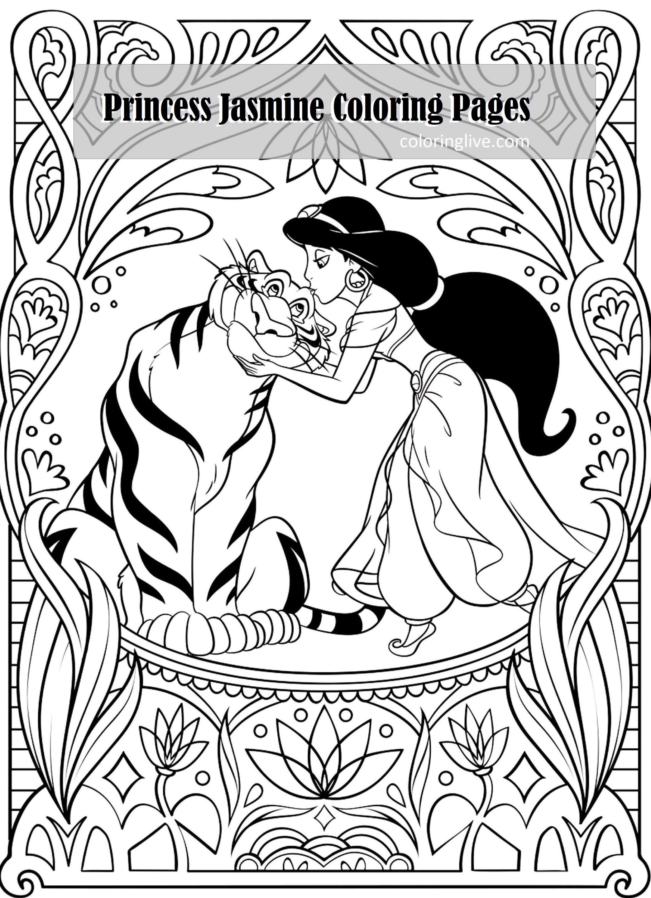Princess Jasmine and Rajah the Tiger coloring page - SheetalColor.com