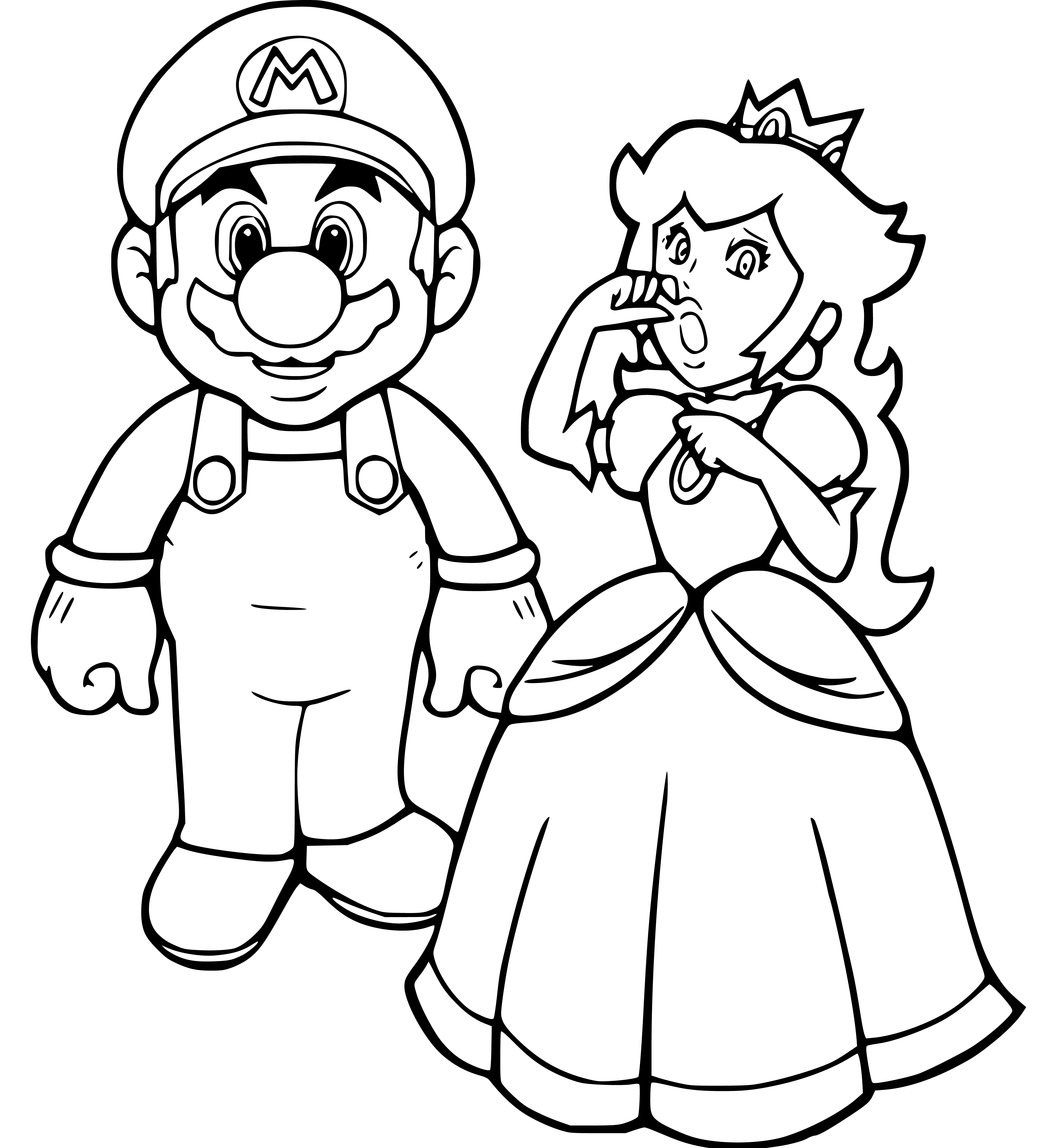 Mario and Princess Peach Coloring Pages for Kids Printable Simple - SheetalColor.com