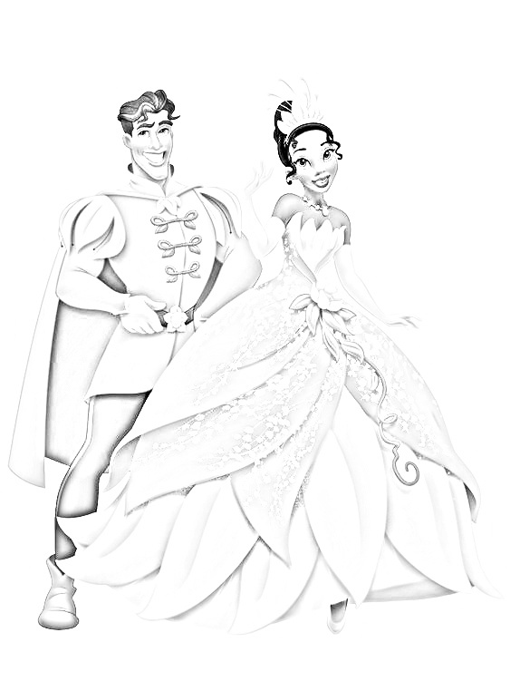 Princess Tiana and the Prince Coloring Page - SheetalColor.com