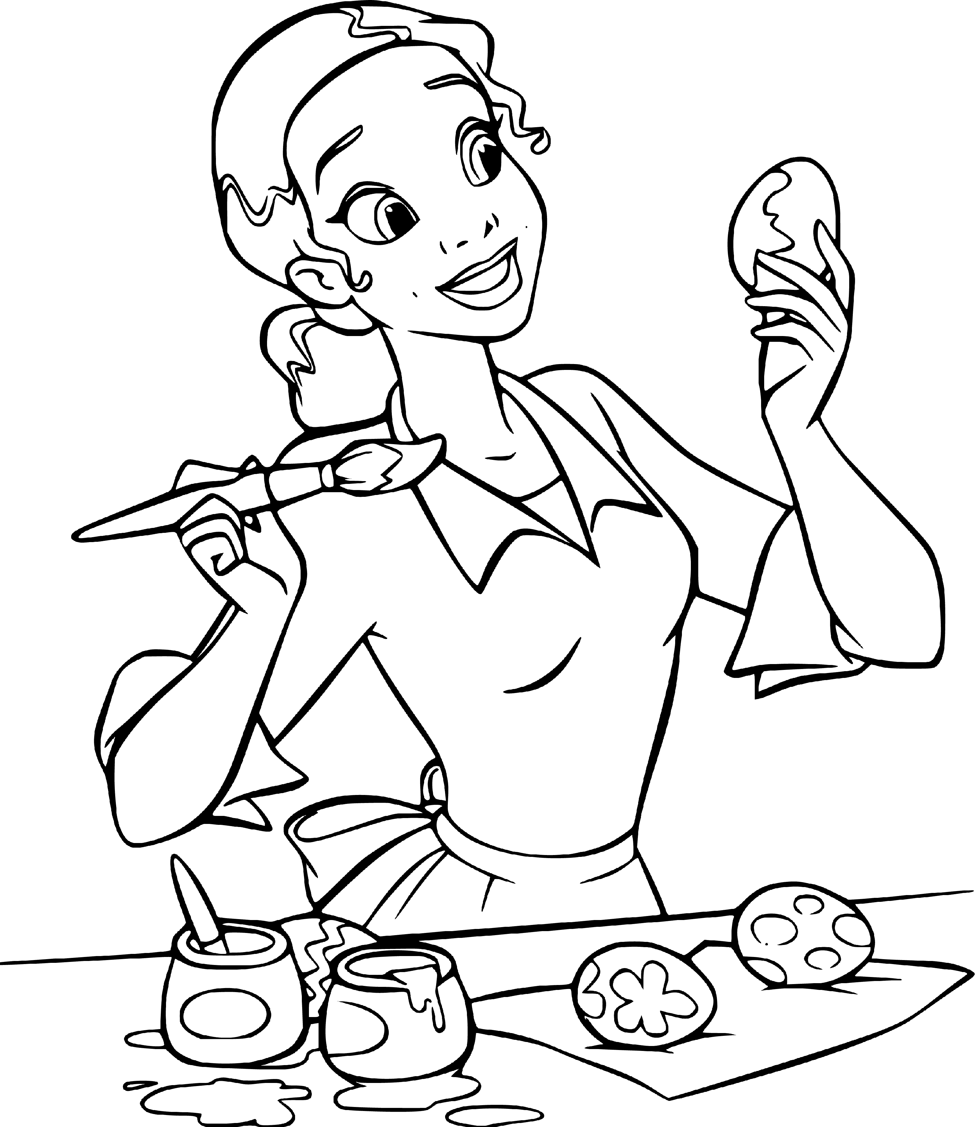 Princess Tiana painting Easter Eggs Coloring Page Printable - SheetalColor.com