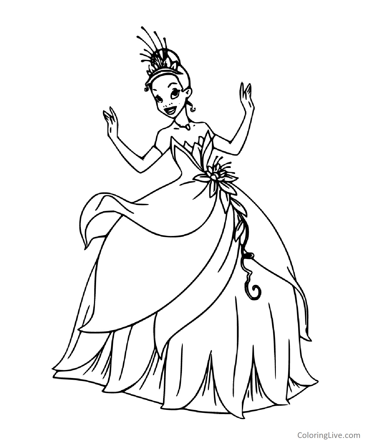 Princess Tiana dancing Coloring Page - SheetalColor.com