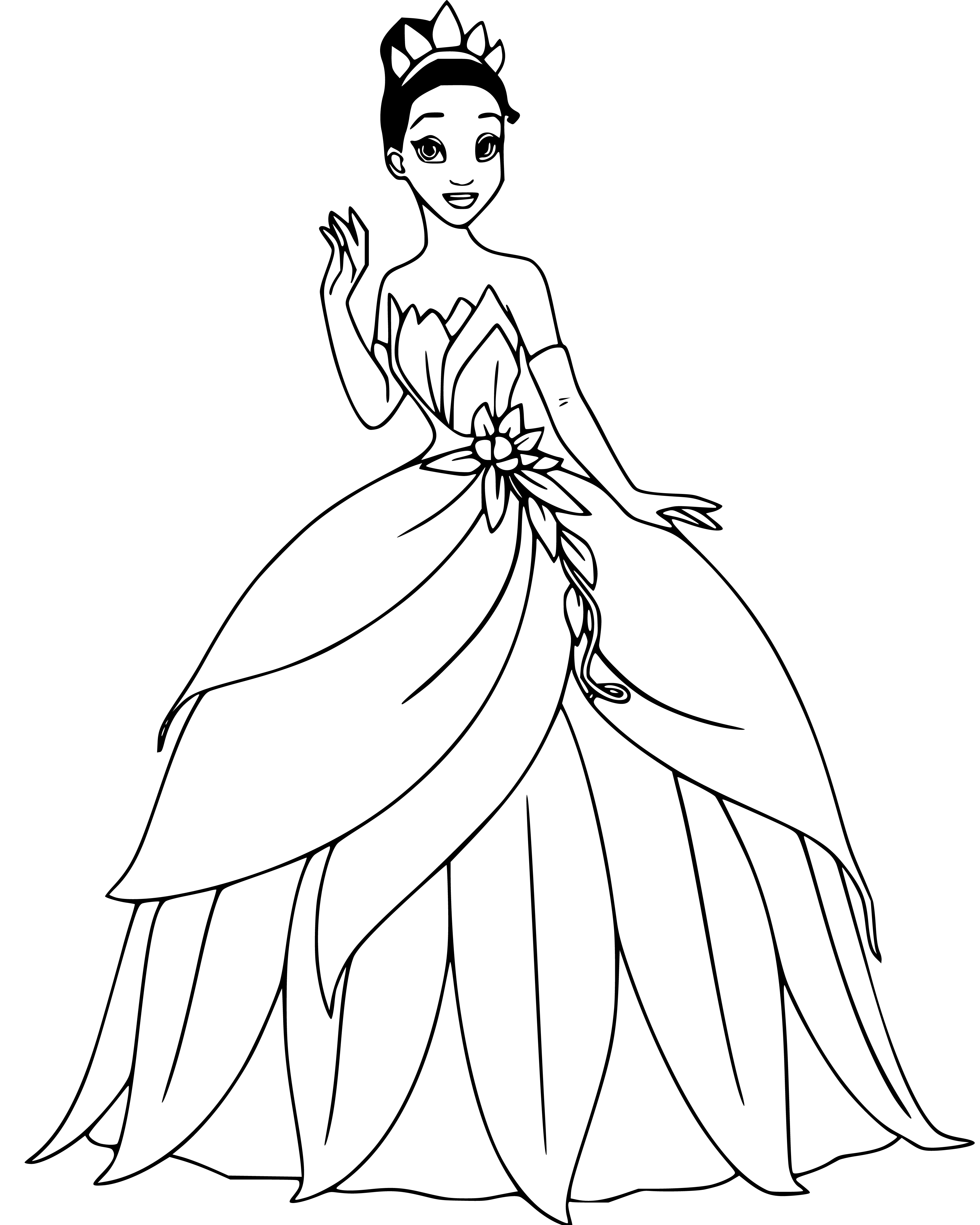 Beautiful Princess Tiana Coloring Page for Kids to Print - SheetalColor.com