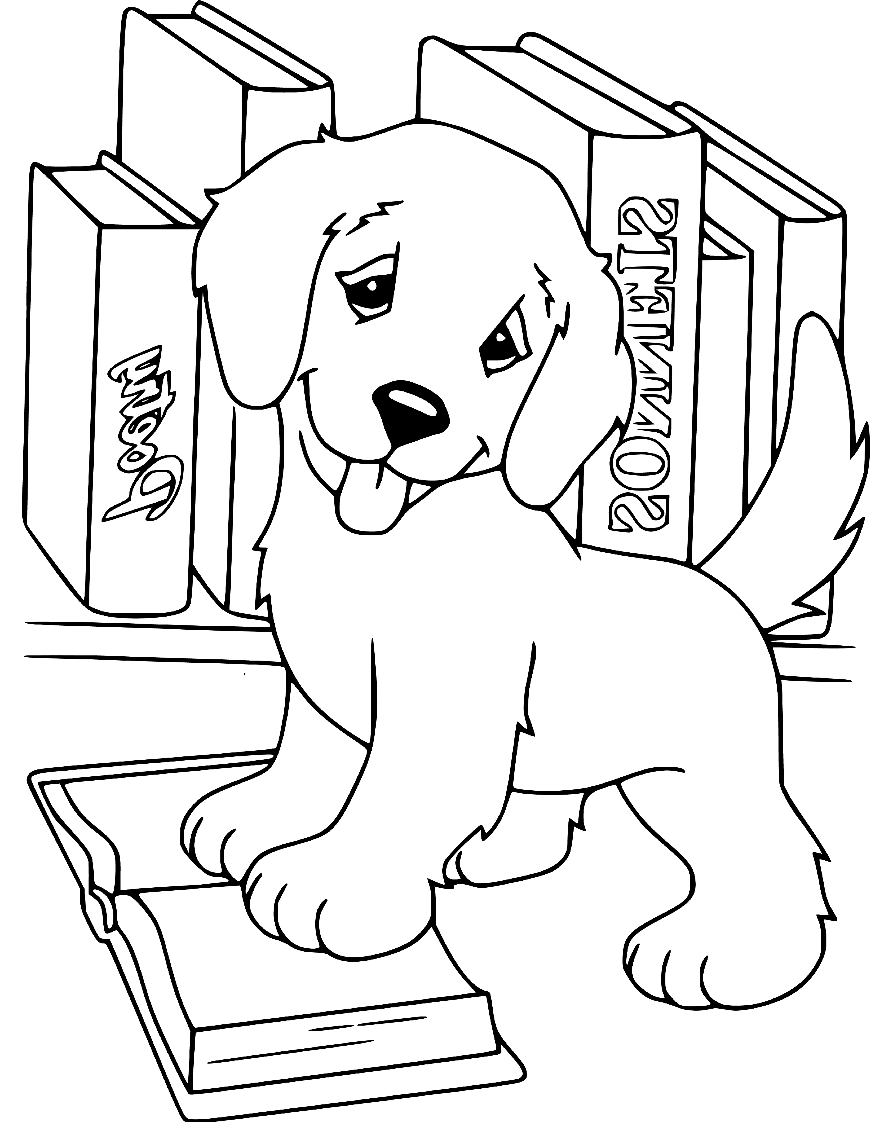 Puppy reading book Coloring page - SheetalColor.com
