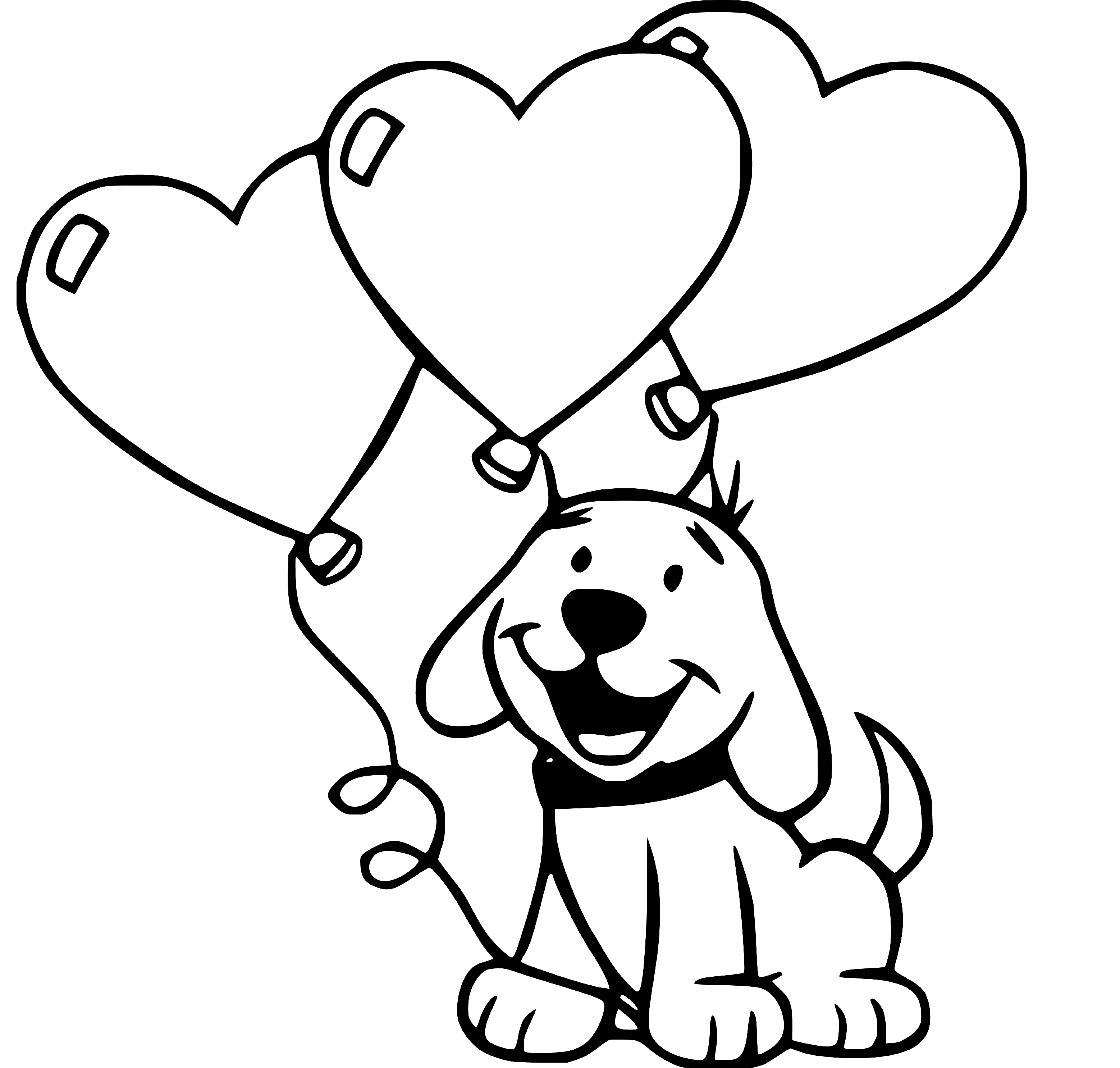 Puppy and Baloons drawing page black and white - SheetalColor.com