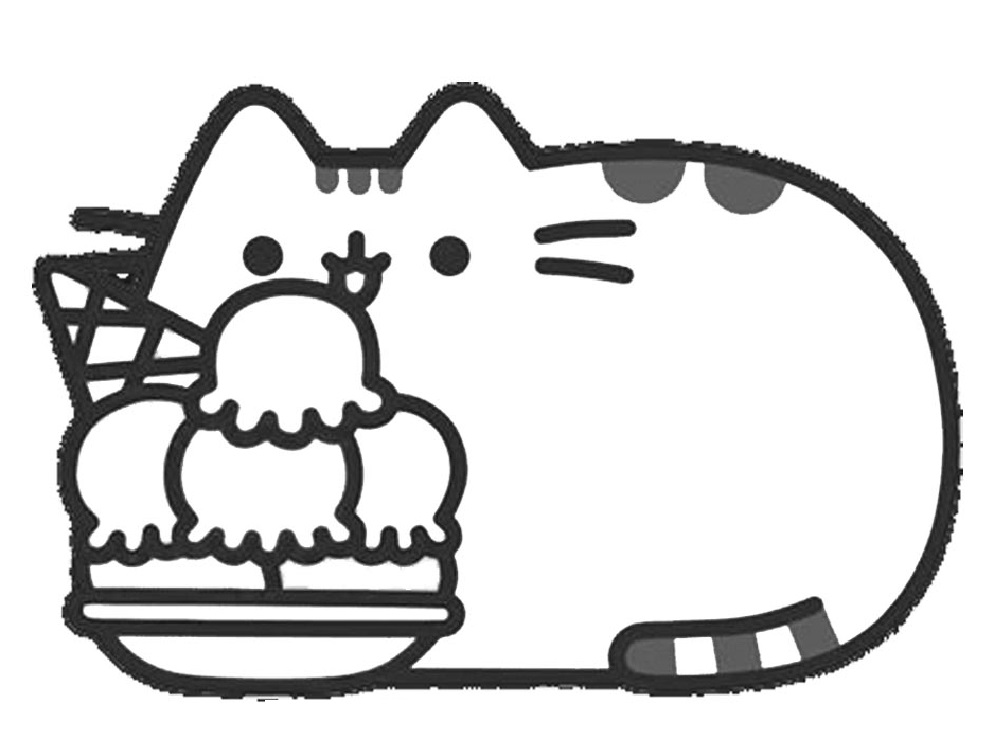 Pusheen eating ice cream coloring pages - SheetalColor.com