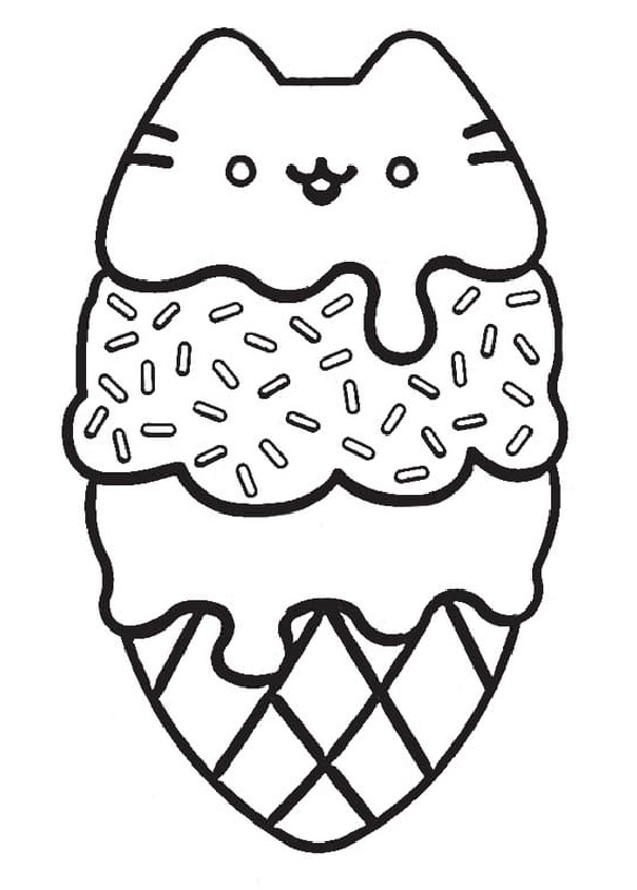 Ice Cream Pusheen Coloring Page for Kids printable - SheetalColor.com