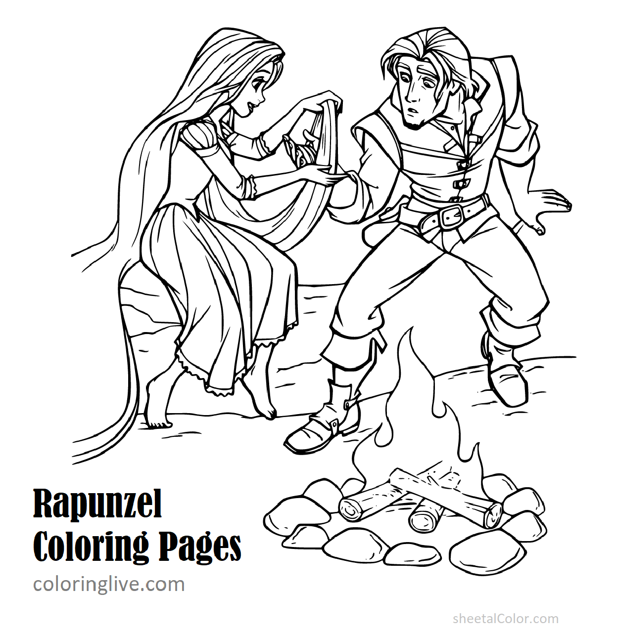 Rapunzel and Flynn Coloring Page - SheetalColor.com