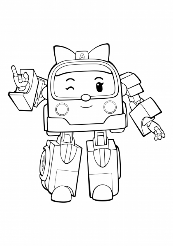 Printable Robocar Amber Coloring Sheets Easy for Kids - Blank Outline ...