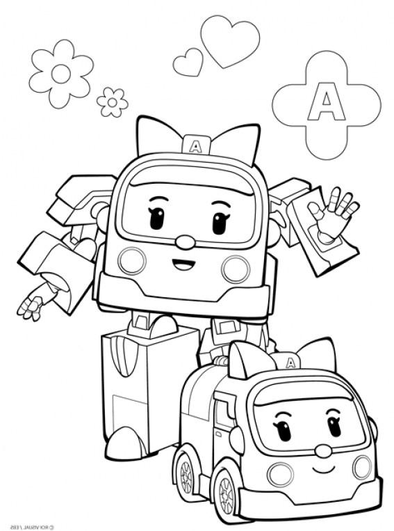 Printable Robocar Amber Coloring Sheets Easy for Kids - Blank Outline ...