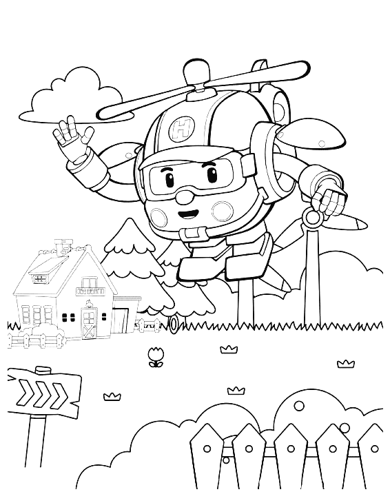 Robocar Poli Helicopter Helly Coloring Pages - SheetalColor.com