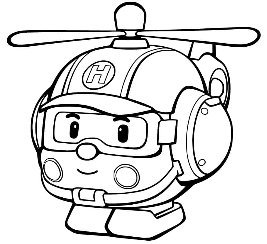 Helicopter Helly coloring book with Robocar Poli printable and online