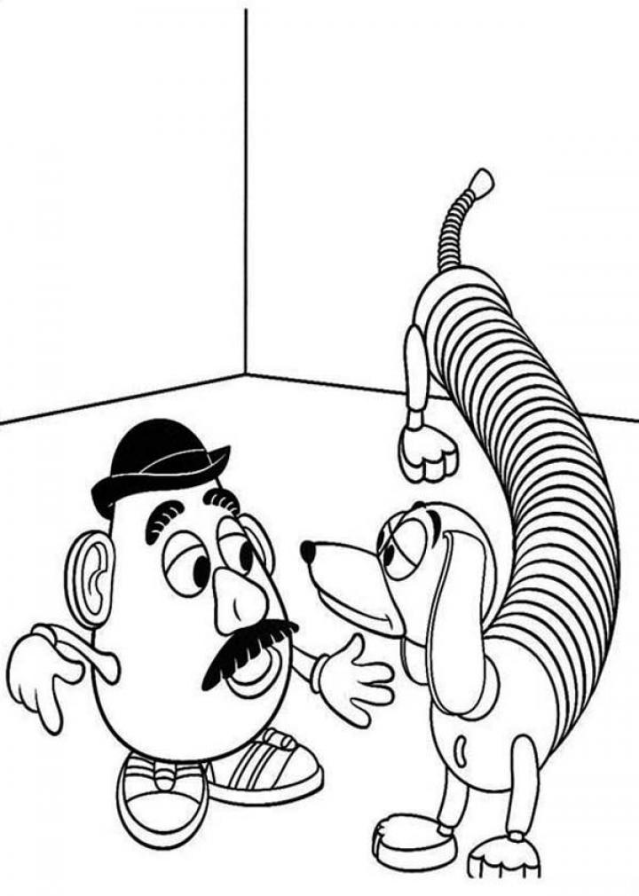 Slinky Dog and Mr Potato Head in Toy Story Coloring Page - SheetalColor.com
