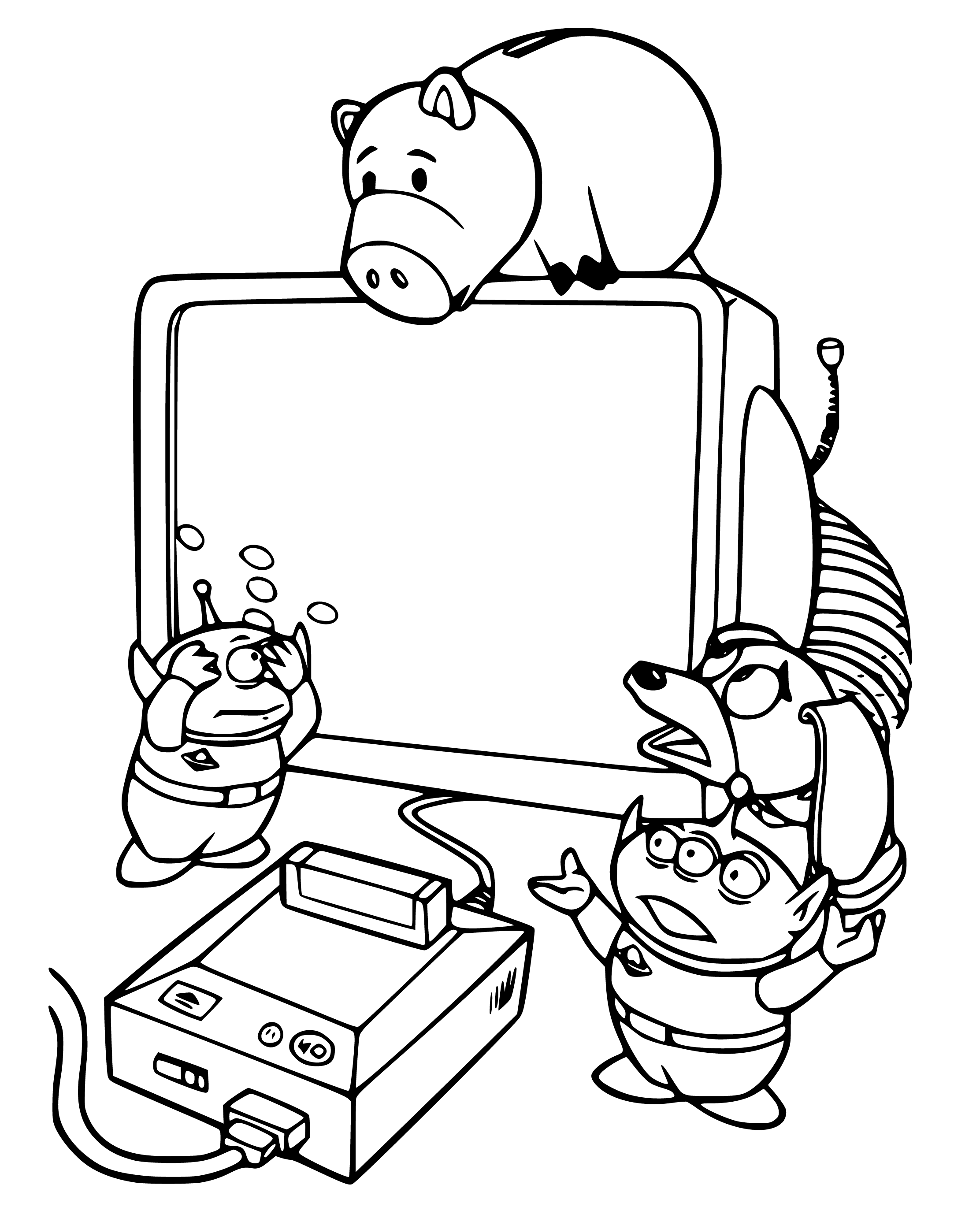 Aliens, Hamm and Slinky Dog Coloring Page for Kids - SheetalColor.com