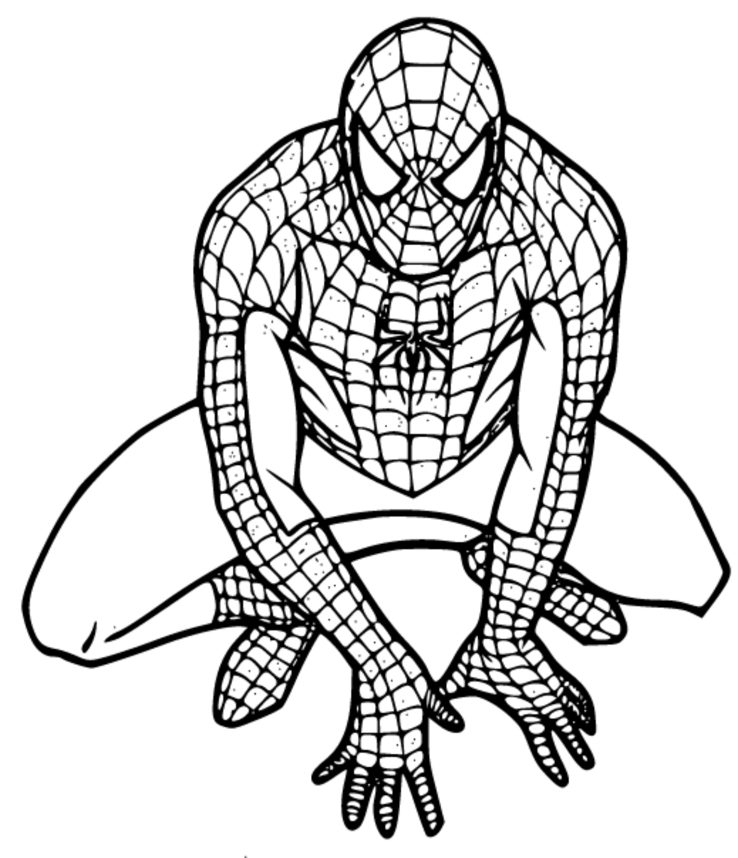 Spiderman Sitting Coloring Pages for Kids to Print - SheetalColor.com
