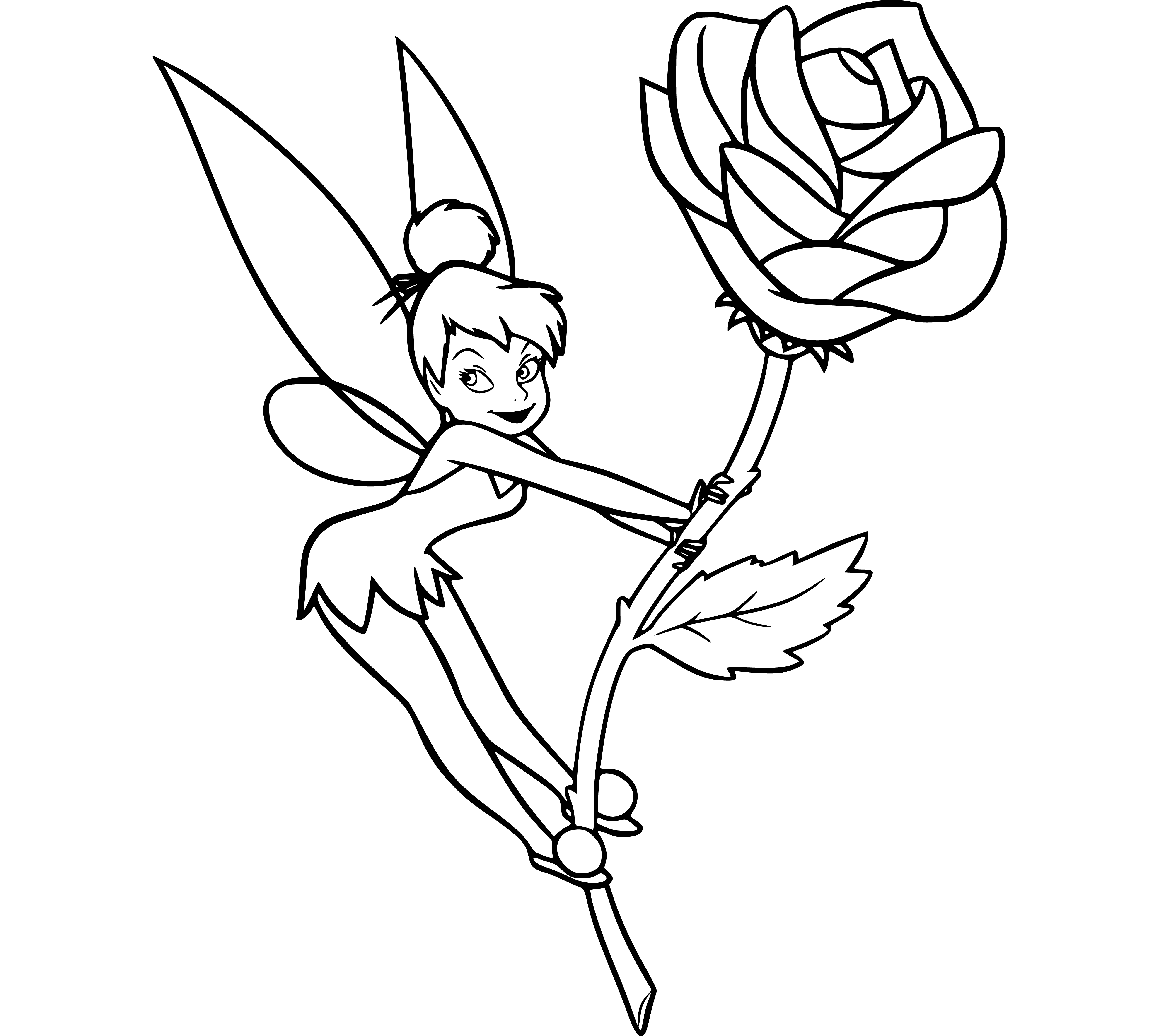 Tinker Bell holding a rose Coloring Pages - SheetalColor.com