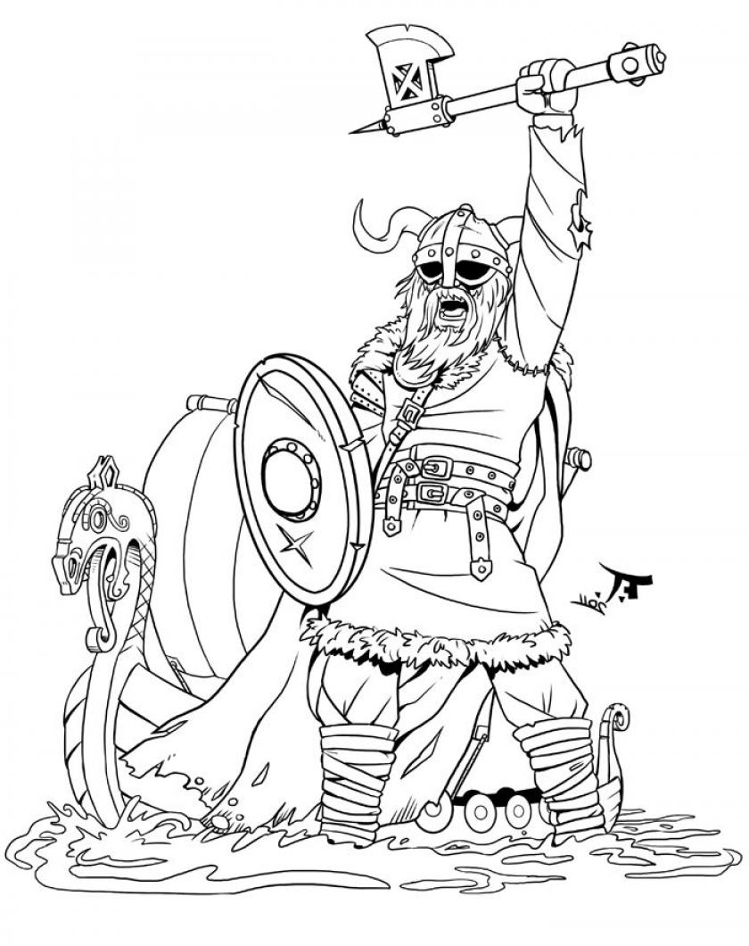 Viking Warrior black white sketching - SheetalColor.com
