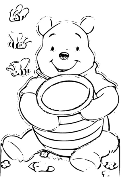 Winnie The Pooh and bees Coloring Page - SheetalColor.com