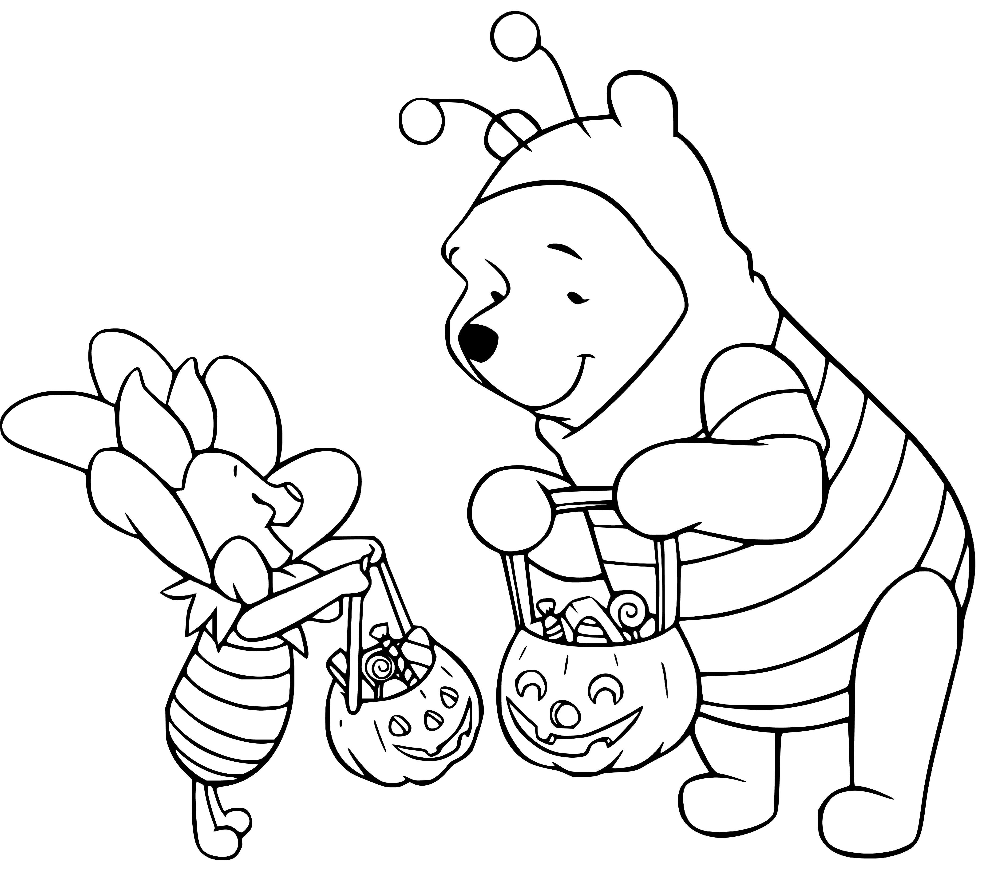 Winnie The Pooh Halloween Coloring Page for Kids Printable free - SheetalColor.com