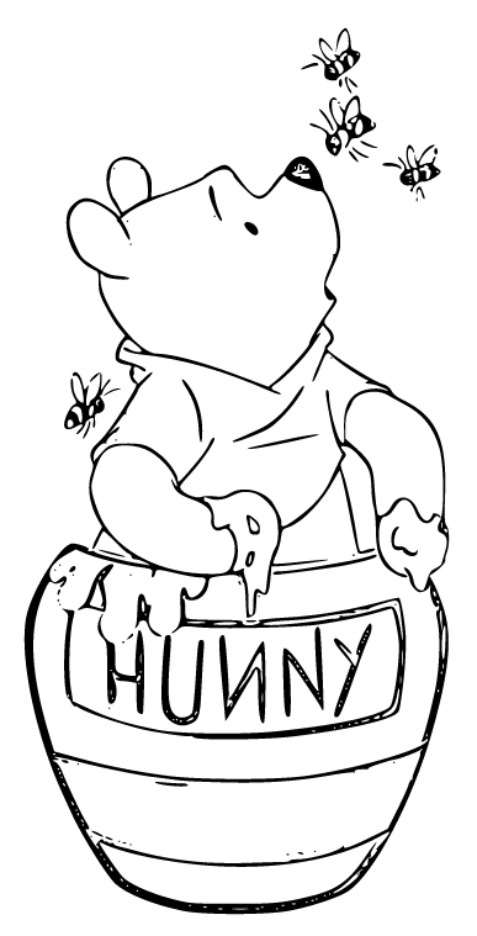 Winnie The Pooh Eating Hunny sketching black white - SheetalColor.com