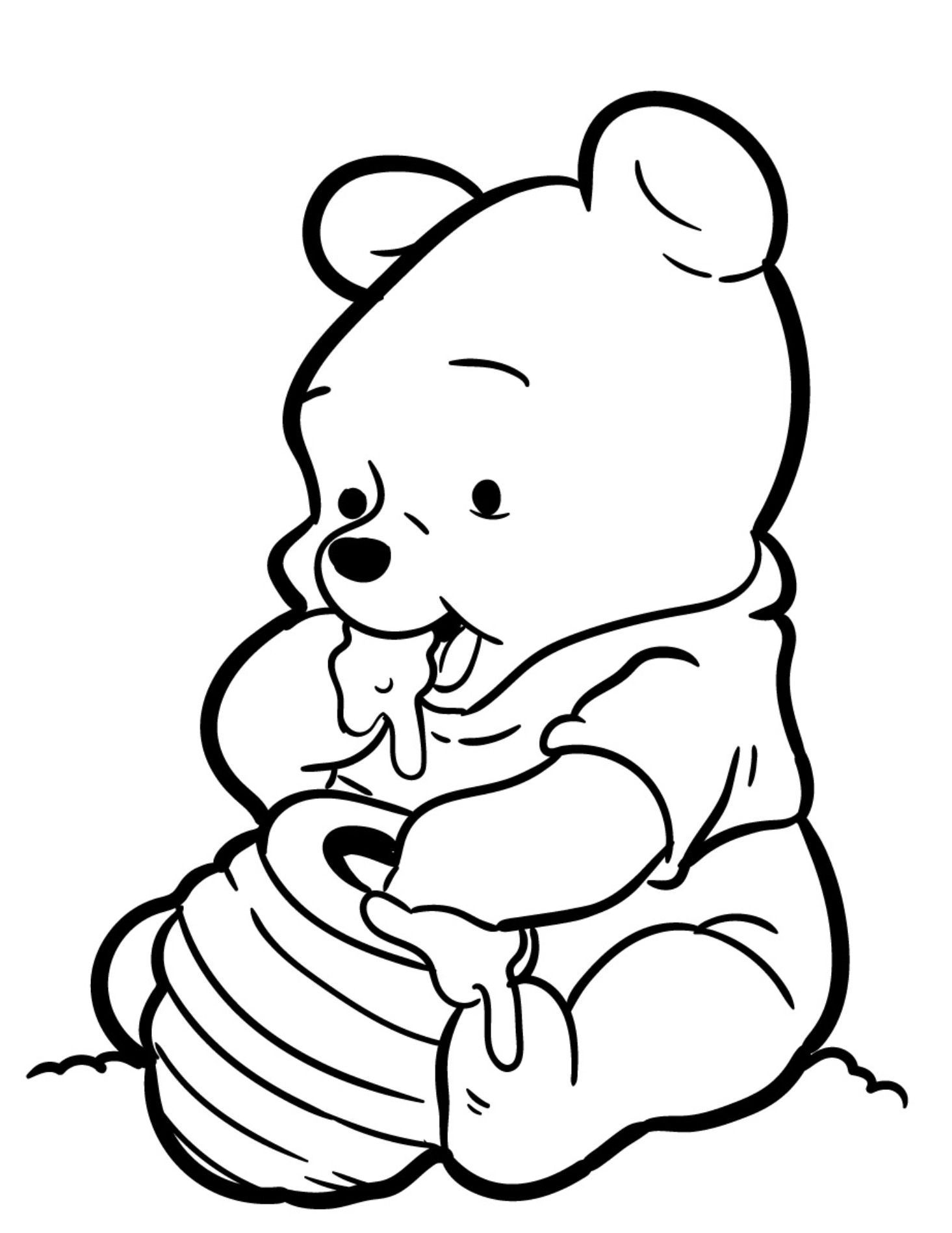Winnie The Pooh eating honey painting page Black White - SheetalColor.com