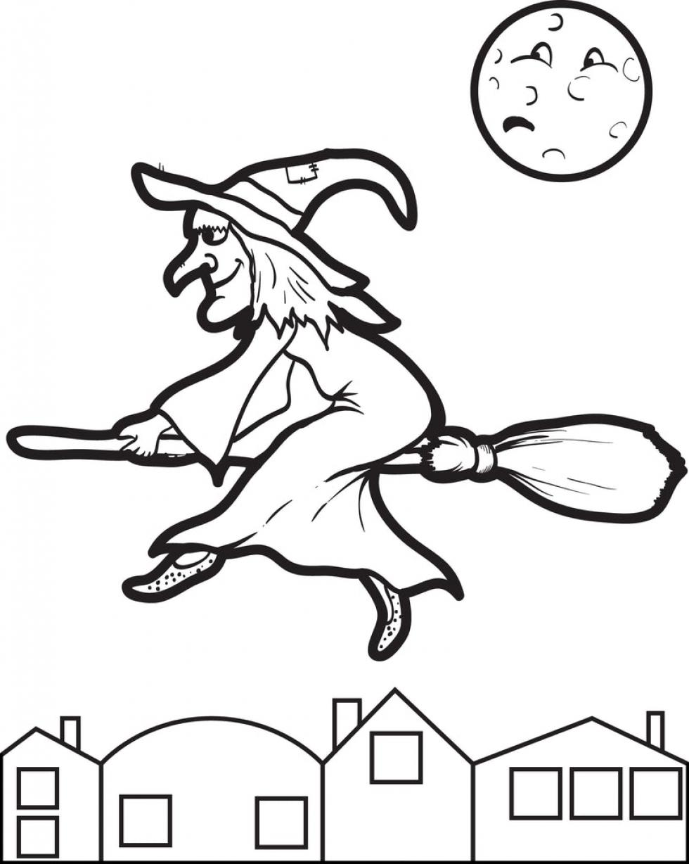 Printable Witch Coloring Sheets Easy for Kids - Blank Outline Pictures ...