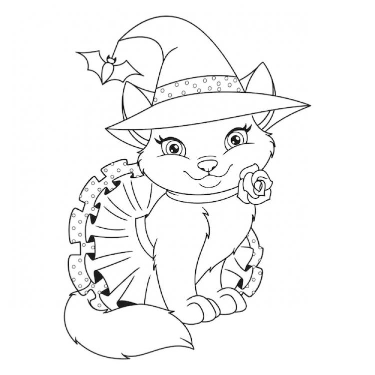 Cat halloween witch coloring page - SheetalColor.com